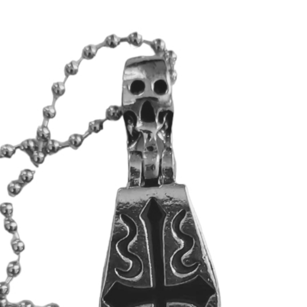 NWT Opening Coffin Skeleton Pendant Necklace Stainless Steel Silver Black - Picture 9 of 9